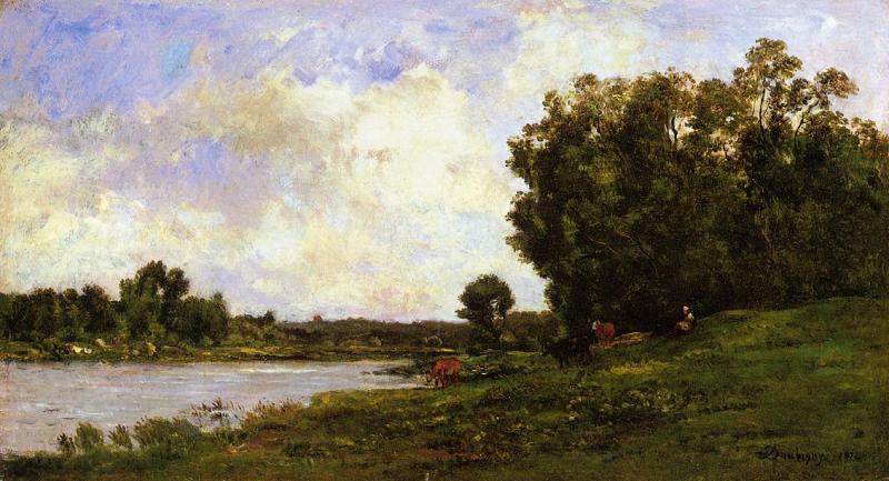 Charles-Francois Daubigny Cattle on the Bank of a River